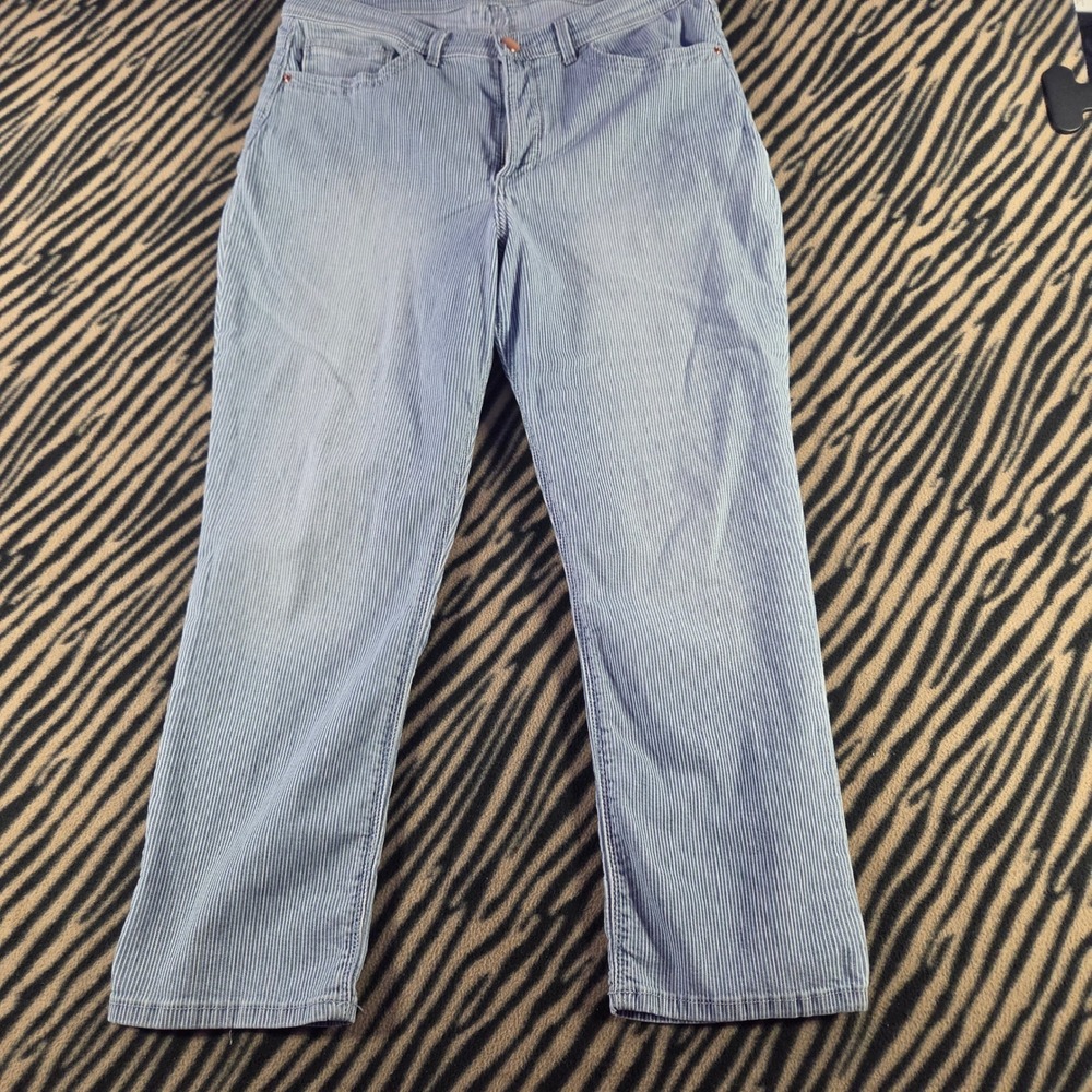 Vintage Y2K Lee Easy Fit Hickory Stripe Straight Leg Blue White Pants Womens